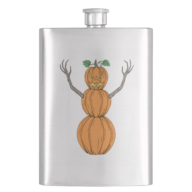 Kürbismann Halloween-Kunst Flachmann (Vorderseite)