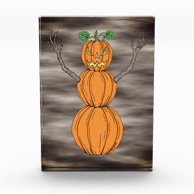 Kürbismann Halloween-Kunst Fotoblock (Vorderseite)