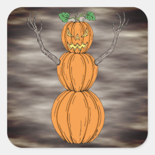 Kürbismann Halloween-Kunst Quadratischer Aufkleber