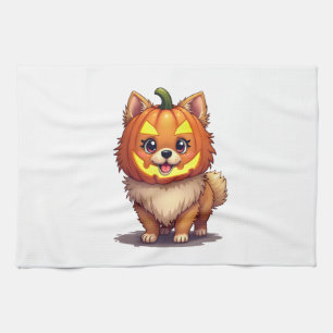 Kürbismaske Pomeranian Hund Geschirrtuch