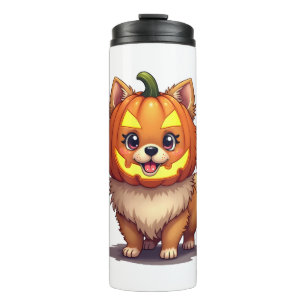 Kürbismaske Pomeranian Hund Thermosbecher