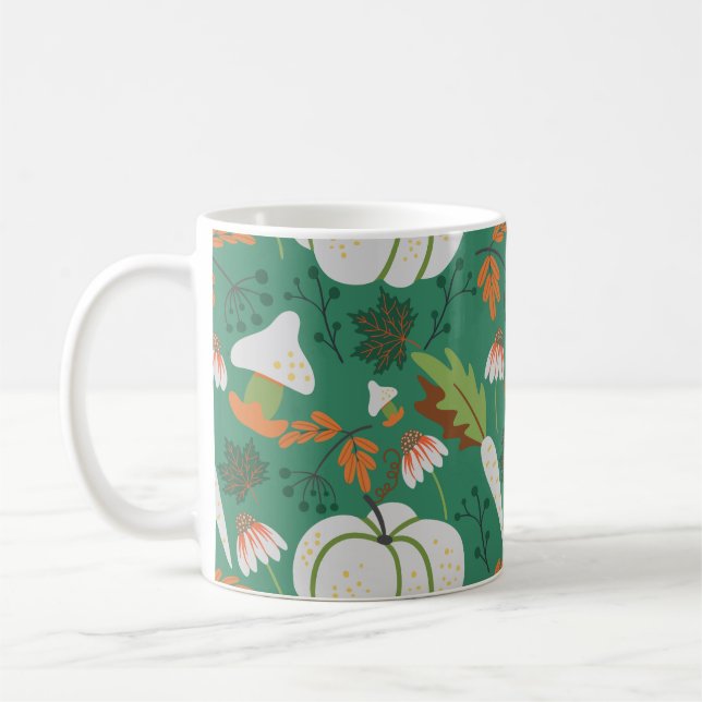 Kürbismusterkarotten und Pilze Kaffeetasse (Links)