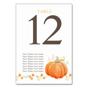 Kürbisorange Aquarell und Gäste Tischnummer