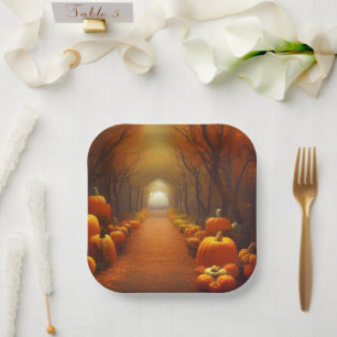 Kürbispfad Schöne Herbstlandschaft Pappteller