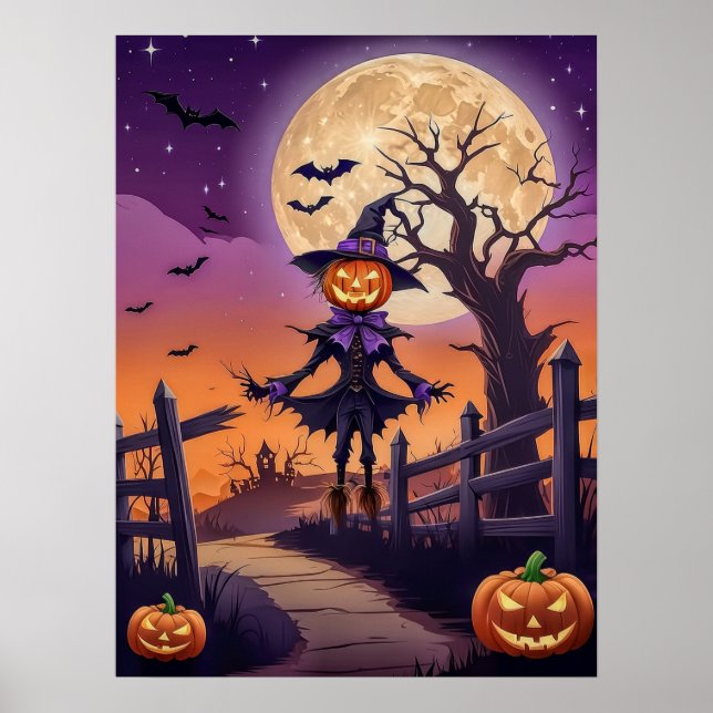Kürbispfad unter leuchtendem Mond Poster (Vorne)