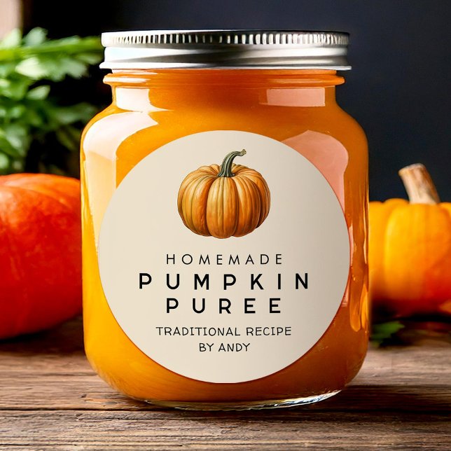 Kürbispüree, hausgemachte Konservenmarke Runder Aufkleber (Von Creator hochgeladen)