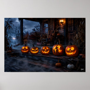 Kürbisreihe auf der Veranda Poster