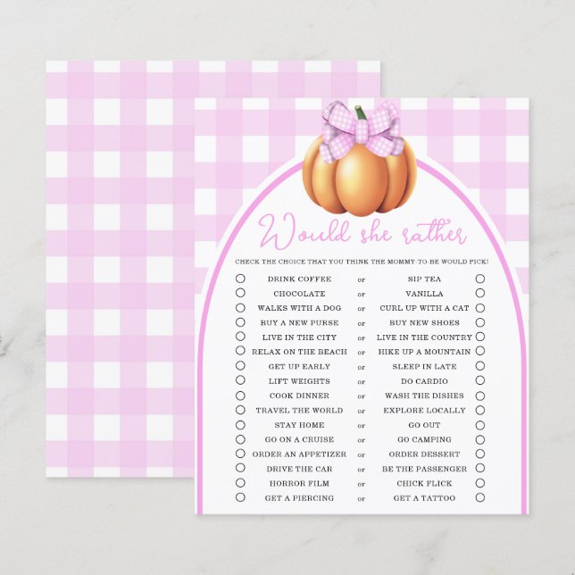 Kürbisrosa Bogen Möchten Sie lieber spielen (Vorne/Hinten)