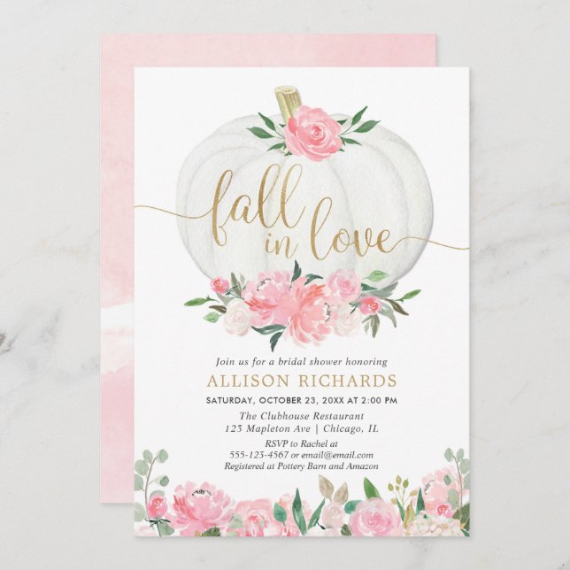 Kürbisrosa Goldfall in Liebe Brautparty Einladung (Vorne/Hinten)