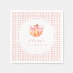 Kürbisrosa Schleife und Gingham-Baby-Party Serviette