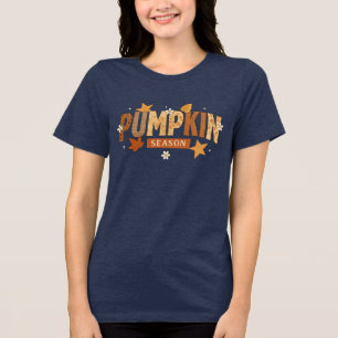 Kürbissaison Herbstmuster Buchstaben mit Flora Tri-Blend Shirt