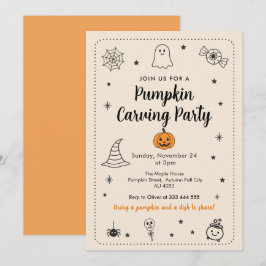 Kürbisschnitzparty Halloween-Doodle Einladung