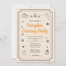 Kürbisschnitzparty Halloween-Doodle Einladung
