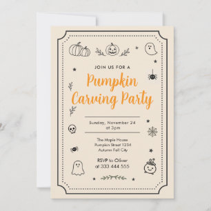 Kürbisschnitzparty Halloween-Doodle Einladung