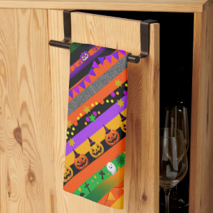 Kürbisse, Fledermäuse und Halloweenparty Geschirrtuch