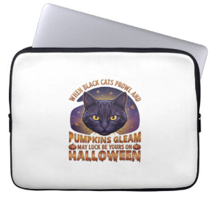 Kürbisse Glänzen Halloween Schwarze Katze Fallende Laptopschutzhülle
