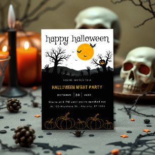 Kürbisse Gruselige Bäume Orange Schwarze Halloween Einladung