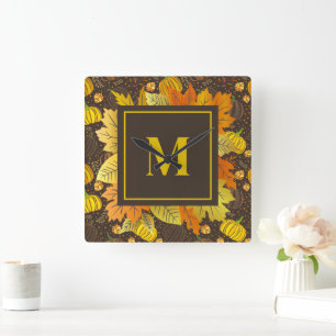 Kürbisse Herbst Ernte Muster Quadratische Wanduhr