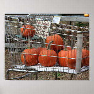 Kürbisse im Einkaufswagen-Land Herbst Poster