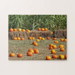 Kürbisse, Mais und Heu Herbst-Ernte-Fotografie Puzzle