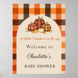 Kürbisse orange kariert Willkommen Baby Shower Poster