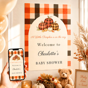 Kürbisse orange kariert Willkommen Baby Shower Poster