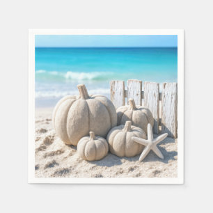 Kürbisse und Seesterne am Strand Serviette