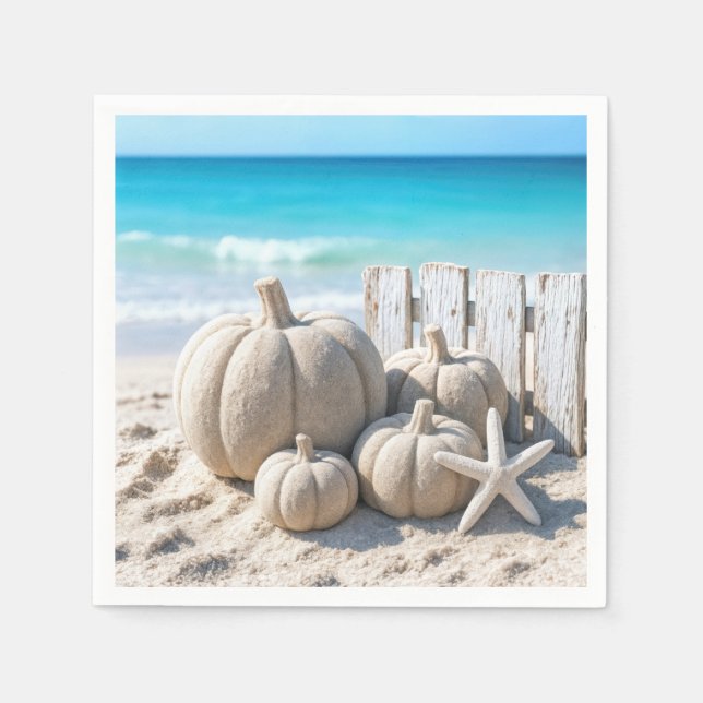Kürbisse und Seesterne am Strand Serviette (Vorderseite)