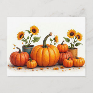 Kürbisse und Sonnenblumen, die Farben des Herbstes Postkarte