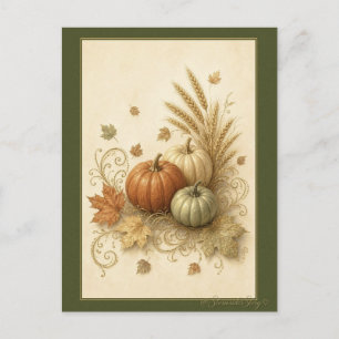Kürbisse, Weizen und Herbstlaub Postkarte