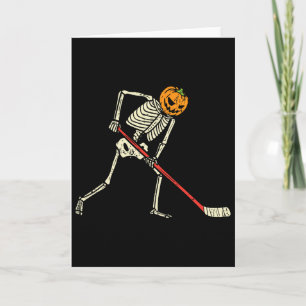 Kürbisskelett Eishockey Lustiger Halloween-Sport Karte