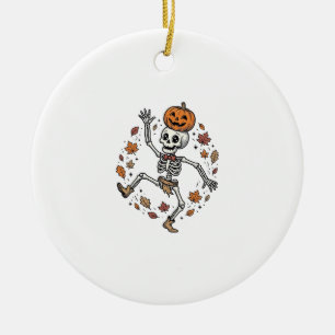 Kürbisskelett-Shirt Vintage Gravur Herbst Da Keramik Ornament