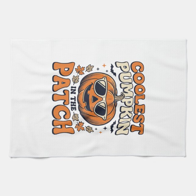 Kürbisste Patch Vintage Halloween-Shirt Geschirrtuch (Horizontal)