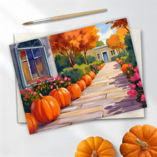 Kürbisstraße Halloween Aquarell Feiertagspostkarte