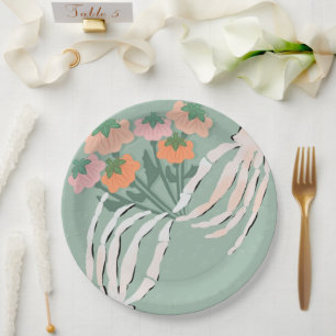 Kürbisstrauß mit Skelett Halloween-Brautjungfer-Pa Pappteller