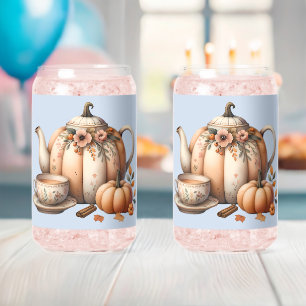 Kürbisteekanne mit Herbstblumenillustration Dosenglas