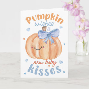 Kürbiswünsche & Neue Babyküsse Jungen Blau Herbst Karte