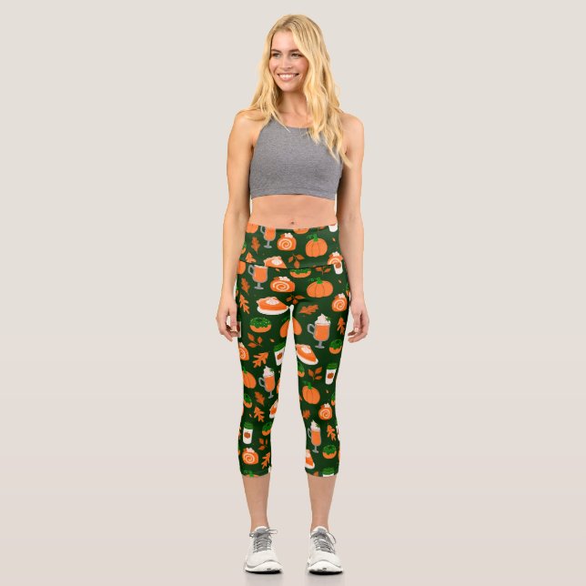 Kürbiswürfelkaffee dunkelgrün capri leggings (Vorderseite)