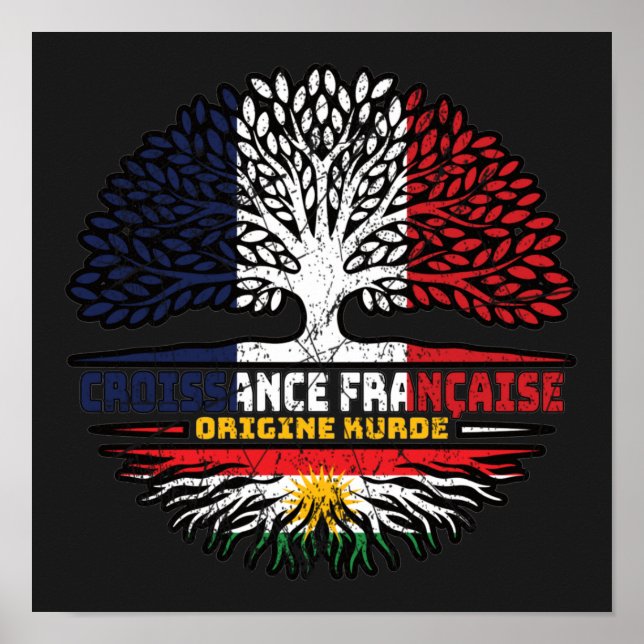 Kurdistan Kurdish French France Tree Roots Flag Poster (Vorne)