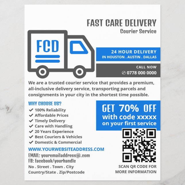 Kurier-LKW-Logo, Kurierdienstwerbung Flyer (Vorne)