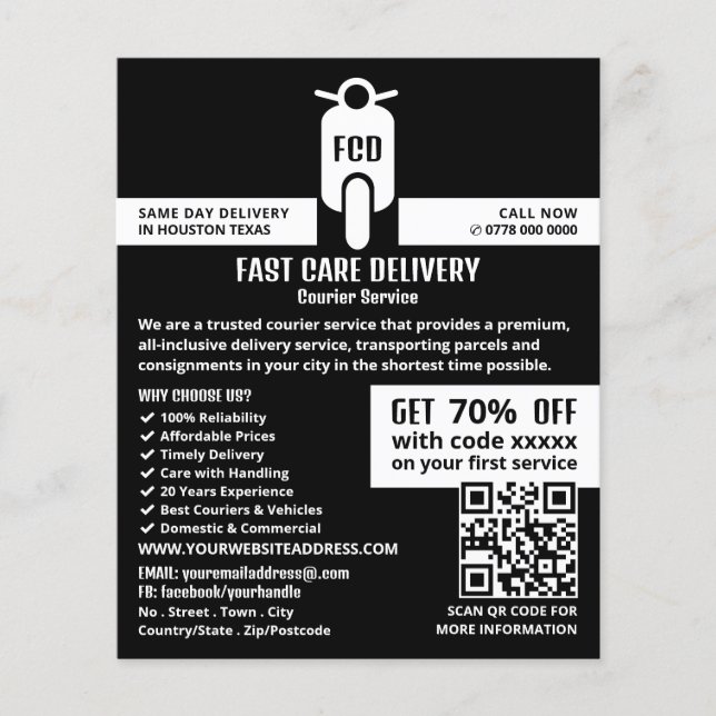 Kurier-Moped-Logo, Kurierdienstwerbung Flyer (Vorne)