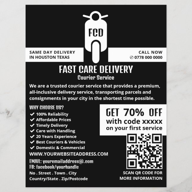 Kurier-Moped-Logo, Kurierdienstwerbung Flyer (Vorne)