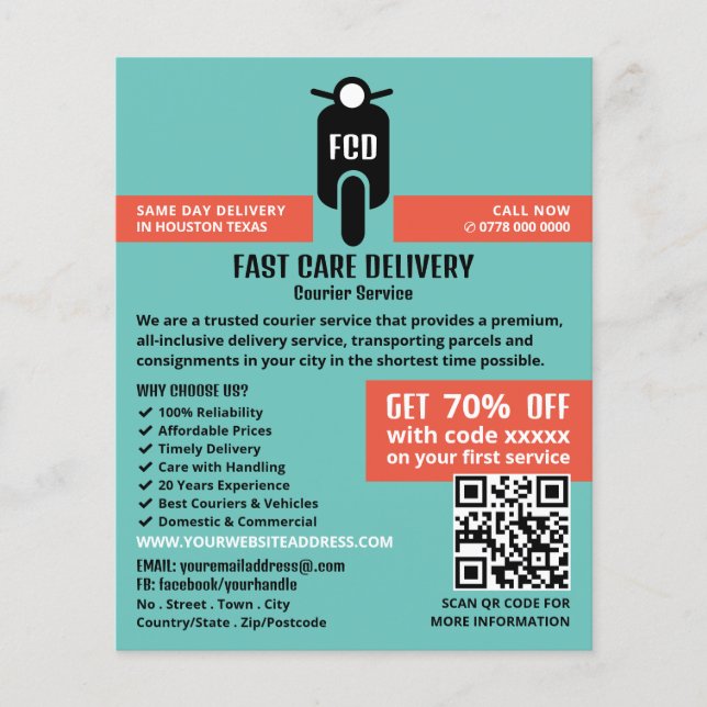 Kurier-Moped-Logo, Kurierdienstwerbung Flyer (Vorne)