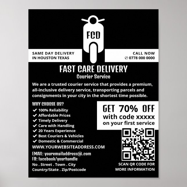 Kurier-Moped-Logo, Kurierdienstwerbung Poster (Vorne)