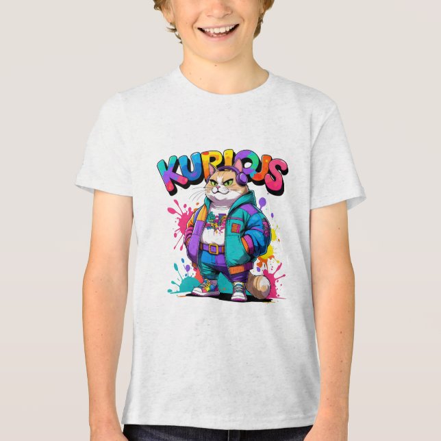Kurious Manga Cat Tri-Blend Shirt (Vorderseite)