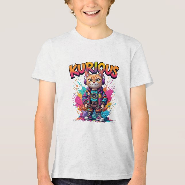 Kurious Manga Cat Tri-Blend Shirt (Vorderseite)