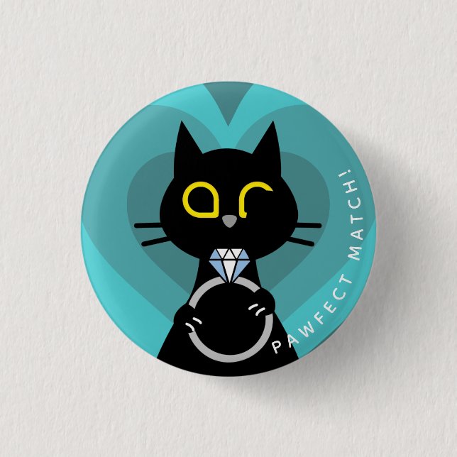 Kuro Catto Vorschlag Abzeichen - Funny Cat Verlobu Button (Vorderseite)