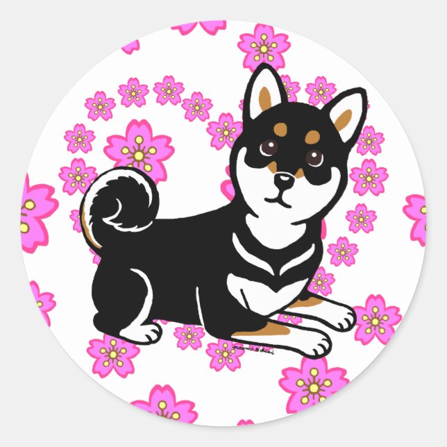 Kuro Shiba Inu Hund Cartoon Runder Aufkleber (Vorderseite)