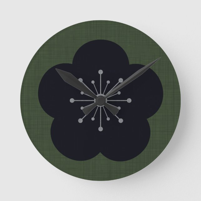 KURO UME - Bold-Khaki Runde Wanduhr (Vorderseite)