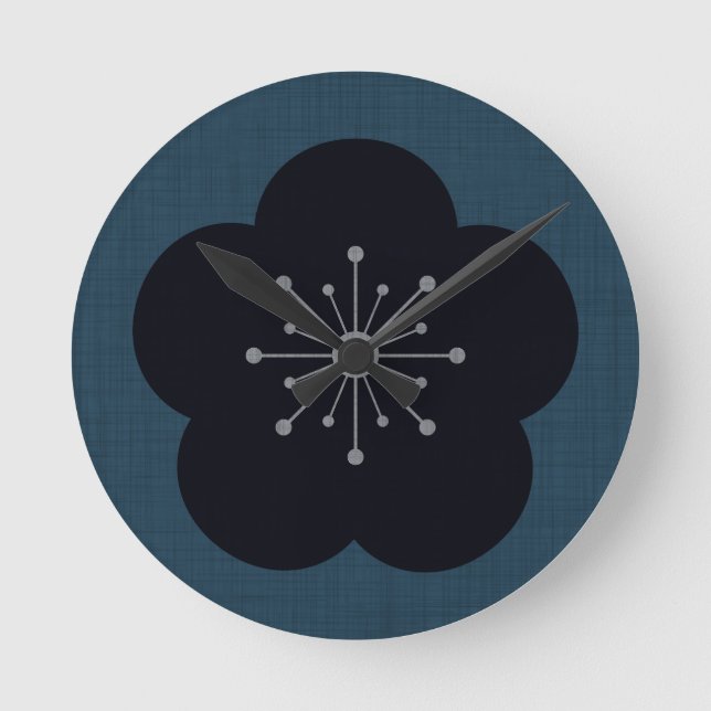 KURO UME - Bold - Navy Runde Wanduhr (Vorderseite)
